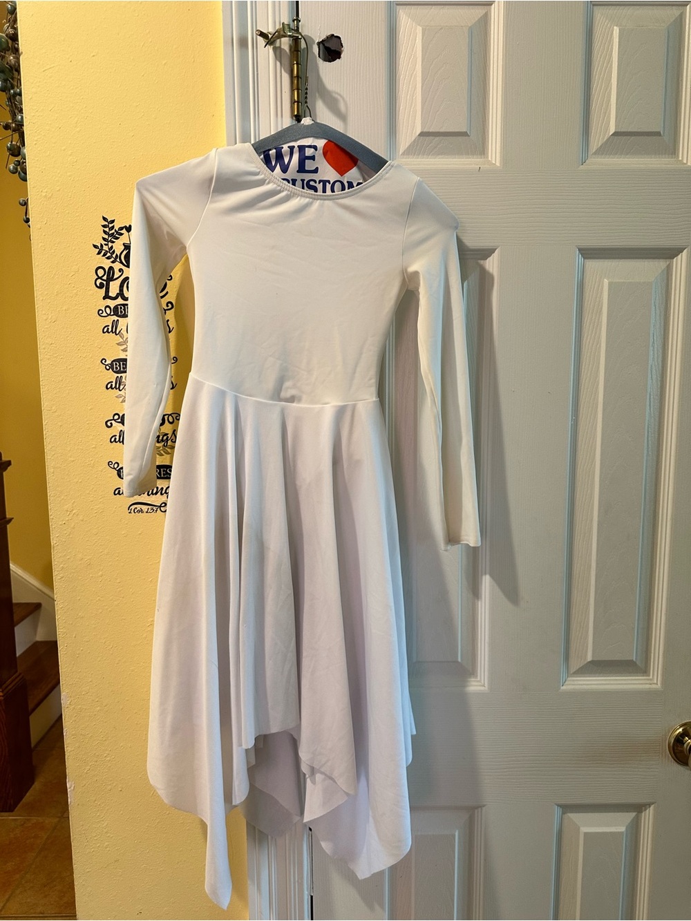 White Long Sleeve Asymmetric Hem Dress